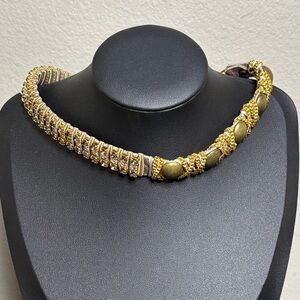 La Hola Leather Studded Chain Choker Necklace Rhinestone Edgy​